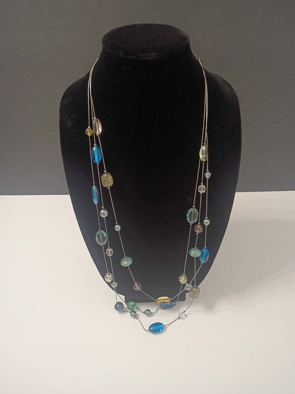 Lia Sophia Signed Sea Glass Multi-Strand Blue Green Glass Bead Necklace